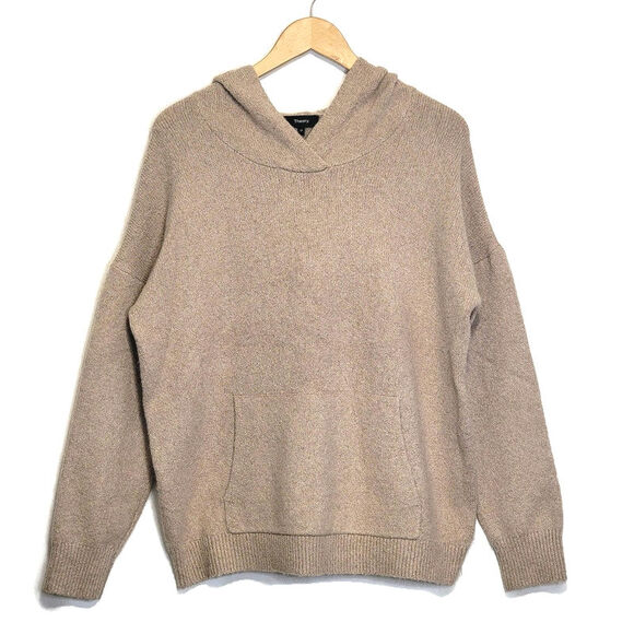 Theory Alpaca Blend Hooded Kangaroo Pocket Relaxed Fit Tan Sweater Size M - Picture 12 of 12